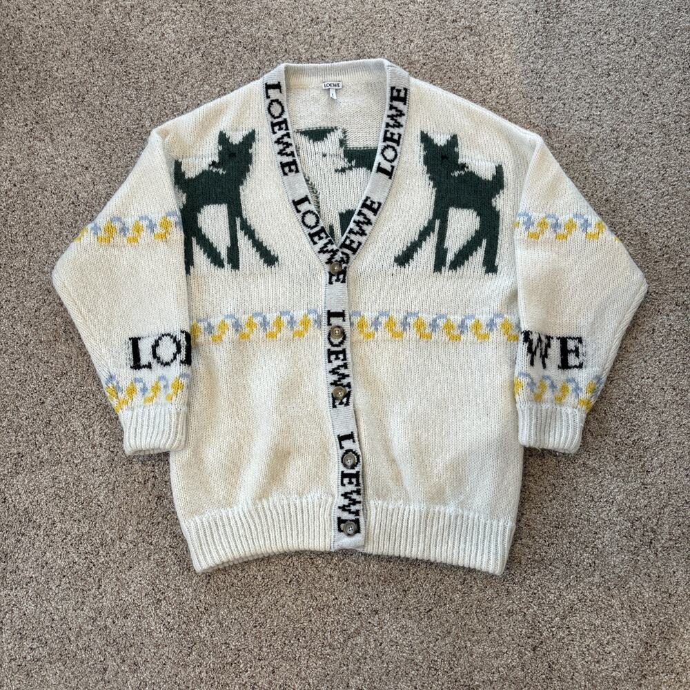 Loewe Women’s Deer Cardigan Mohair Mix White Size Xs
